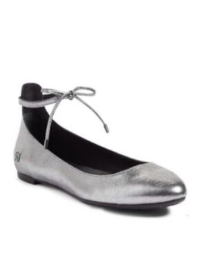 Born Kharen Metallic Silver Ankle Tie ballet Flats